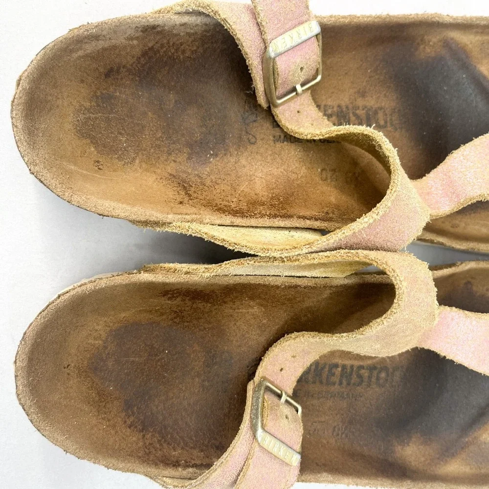 Birkenstock Gizeh Sandals Womens 38/ 7 Shoes Thong Slide Pink Suede Slip On Flat